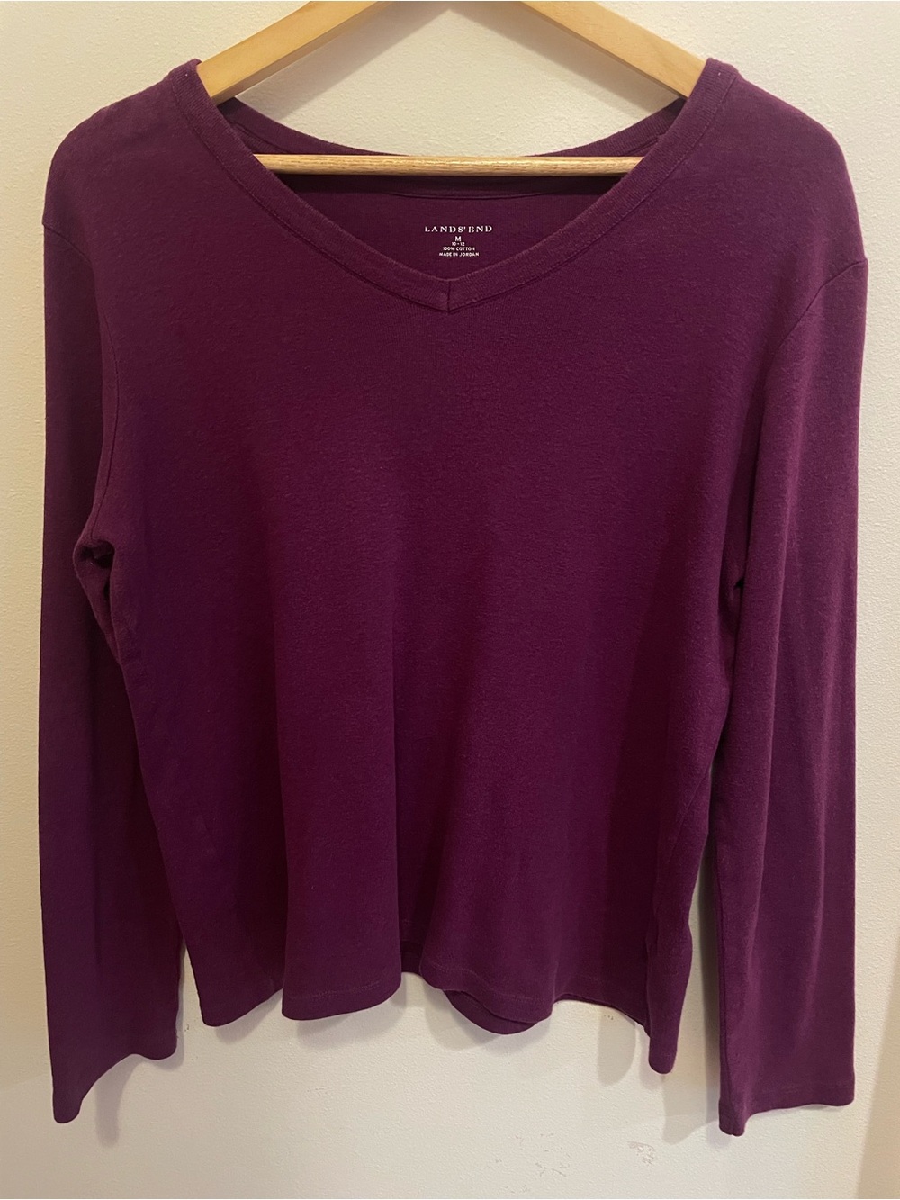 Lands' End Women's Long Sleeve V-Neck Top - Plum